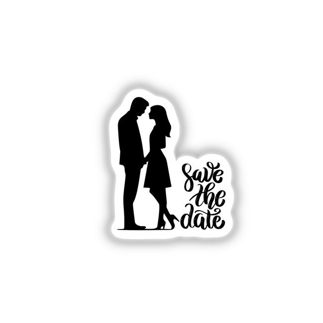 Silhouette of a man and woman holding hands, perfect for 'Save the Date' wedding stickers or digital artwork from Decal Venue, specializing in unique designs.