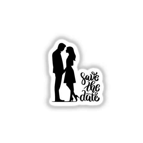 Silhouette of a man and woman holding hands, perfect for 'Save the Date' wedding stickers or digital artwork from Decal Venue, specializing in unique designs.