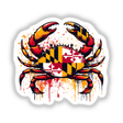 Maryland Flag Crab - Digital Artwork of a stylized crab with the Maryland state flag design, surrounded by vibrant splashes of color.