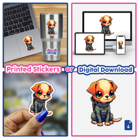 a digital sticker of a little dog with a hoodie