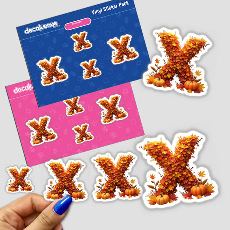 Thanksgiving Letter X Clipart - Fall Leaves and Pumpkins Design - Stickers or Commercial Use Download, featuring a close-up of intricately designed stickers with letters and pumpkins.