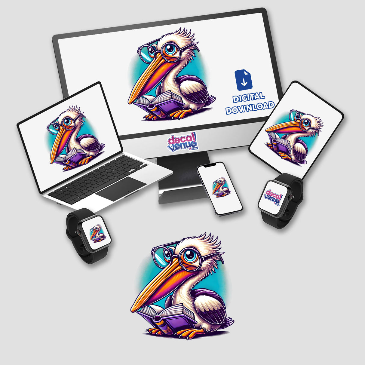Pelican With Reading Glasses Open Book