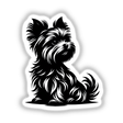 Sitting Silhouette Yorkie Dog, black and white sketch, available as stickers or digital artwork.