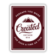 Created for Such a Time as This - Esther 4:14 Bible Verse Clipart featuring a red and white sign with white text and mountain graphics, available as stickers or digital artwork.