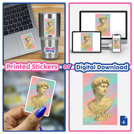 Stay Golden Renaissance Y2K Sticker or Clipart with Commercial Rights features an inspiring art fusion, ideal for creative projects, available as a sticker or digital download from Decal Venue.