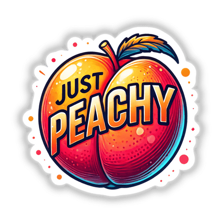 Peach Just Peachy logo featuring a stylized peach, available as stickers or digital artwork from Decal Venue.