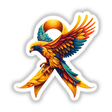 Hawk Gold Ribbon Childhood Cancer Awareness sticker or digital artwork features a vibrant bird with detailed wings, symbolizing hope and strength, available from Decal Venue's unique collection.