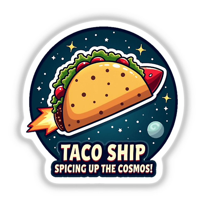 a sticker with a taco ship on it