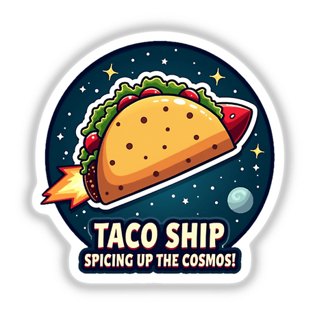 a sticker with a taco ship on it