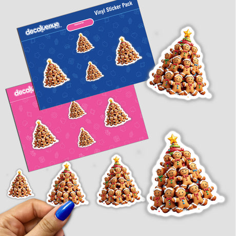 Gingerbread Men Pile Christmas Tree sticker pack, featuring a whimsical arrangement of gingerbread men forming a festive tree, available as stickers or digital artwork from Decal Venue.