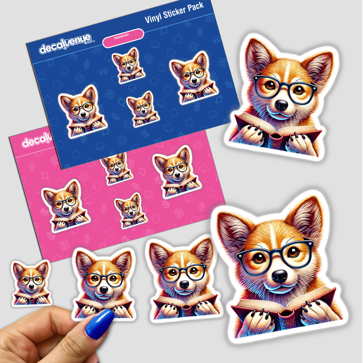 a sticker of a dog wearing glasses