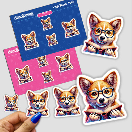 a sticker of a dog wearing glasses