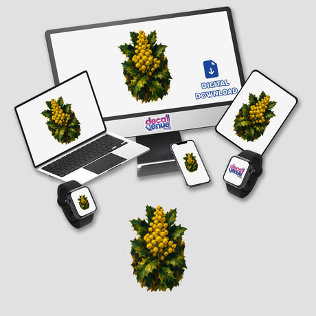 Oregon State Flower Sticker or Clipart featuring the Oregon Grape Blossom, available as stickers or digital artwork, highlighting unique floral design perfect for commercial use.