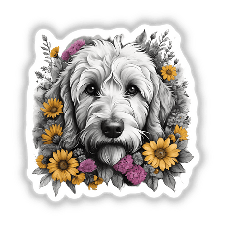 Goldendoodle Dog Portrait Floral Accents PA48