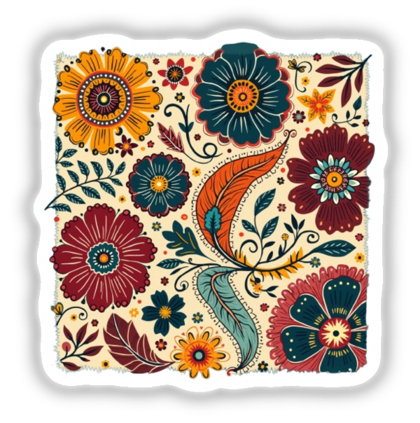 Boho Floral Clipart with Fall Color Palette featuring intricate floral patterns, available as stickers or digital artwork, ideal for trendy fall-themed projects.
