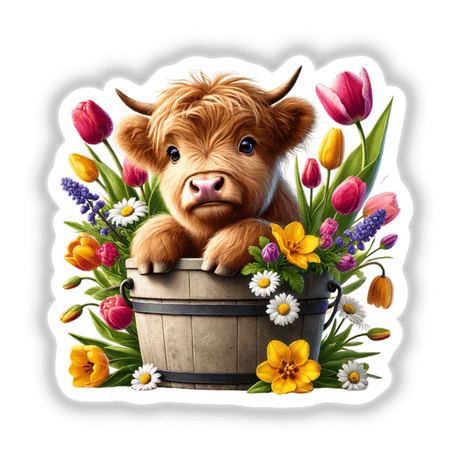 Highland Cow Peeking Out of Flower Pot
