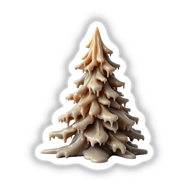Christmas Tree Dripping Candle Wax sticker or digital artwork featuring a white and brown tree with liquid elements, capturing the essence of unique, artistic designs from Decal Venue.