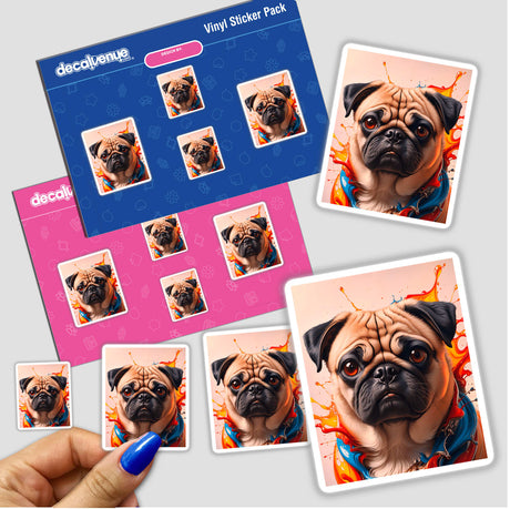 Cute Pug - Animal Portrait sticker featuring a detailed close-up of a dog's face, designed for unique vinyl stickers or digital artwork.