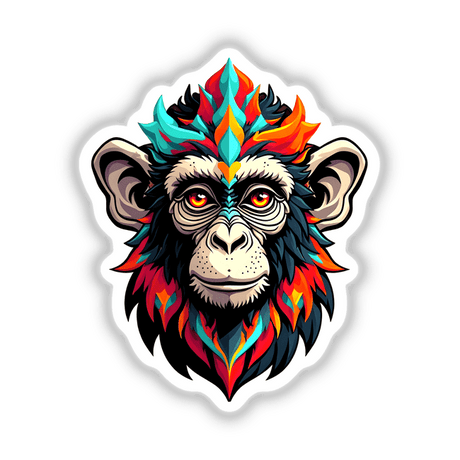 A Cool Monkey King illustration featuring a vibrant monkey with distinctive orange and blue hair, offered as stickers or digital artwork from Decal Venue.
