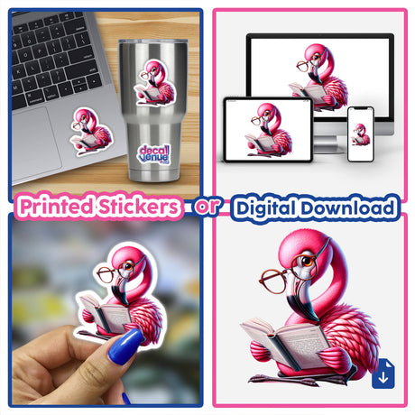 Flamingo With Reading Glasses Open Book