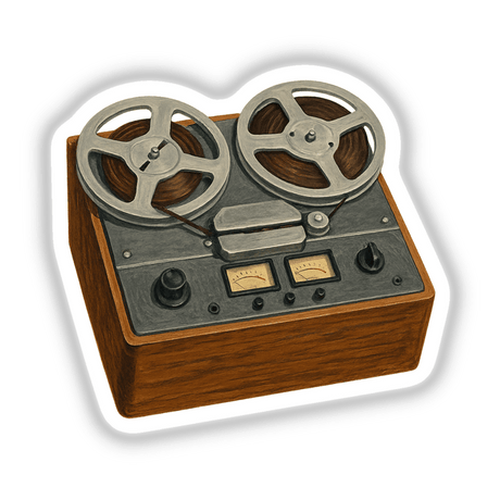 Reel-to-Reel Tape Recorder Clipart PNG & Sticker – Vintage 1950s Audio Printable, featuring a close-up of an Ampex reel-to-reel tape recorder, perfect for retro crafts and collectible gifts.