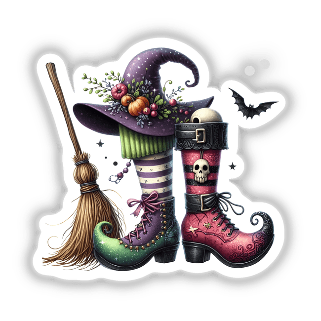 Whimsical Witch Boots Hat and Broom Stick