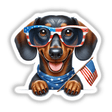 Patriotic Peeking Dachshund Dog artwork available as stickers or digital downloads, showcasing the dog's face peeking playfully, embodying Decal Venue's unique vinyl sticker and digital art style.