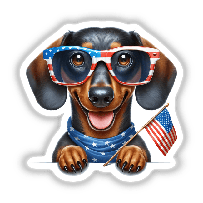Patriotic Peeking Dachshund Dog artwork available as stickers or digital downloads, showcasing the dog's face peeking playfully, embodying Decal Venue's unique vinyl sticker and digital art style.