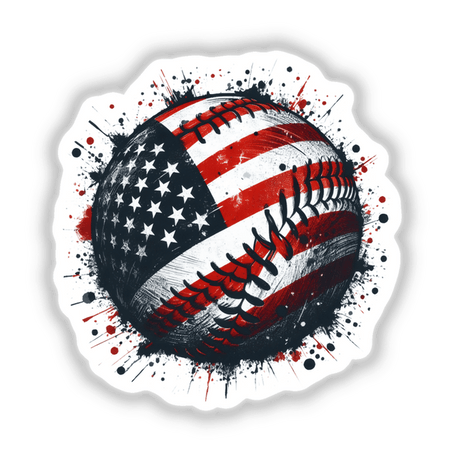 American Flag Baseball Splatter II sticker or digital artwork featuring a baseball design with an American flag pattern, embodying a unique blend of sports and patriotic themes.