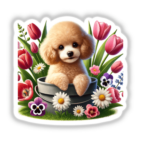 Poodle Dog Peeking Out of Flower Pot