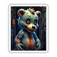 A Macabre Scary Bear cartoon character, featuring a garment and unsettling elements like a dartboard and blood on its stomach. Available as stickers or digital artwork.