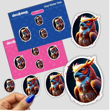 A Cool Hybrid Hawk Owl sticker, showcasing a cartoon owl design. Suitable for vinyl stickers or digital artwork, highlighting Decal Venue's unique style.