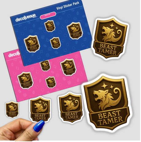 Beast Tamer – RPG-Style Skill Badge (Gold Enchanted Crest) features intricate detailing, offering a unique design. Available as stickers or digital artwork, reflecting Decal Venue's artistic flair.