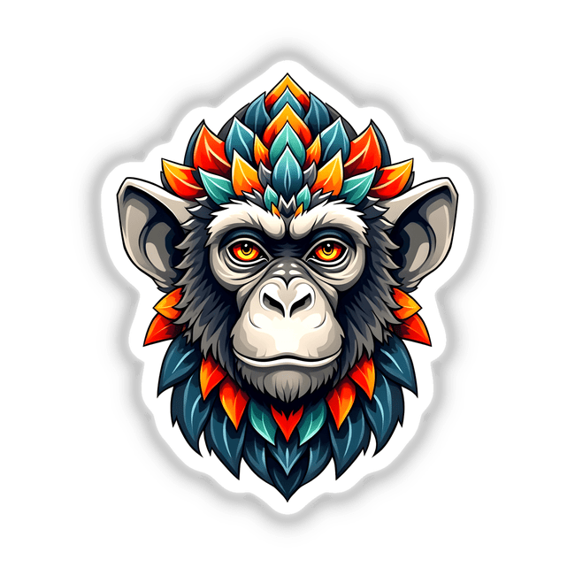 A Cool Monkey King cartoon illustration, featuring a whimsical monkey with vivid leaves, available as unique stickers or digital artwork from Decal Venue.