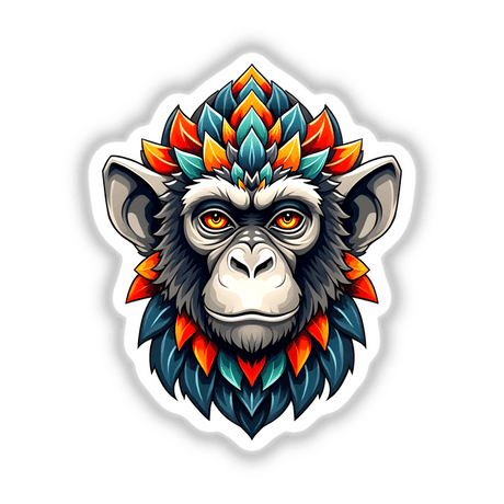 A Cool Monkey King cartoon illustration, featuring a whimsical monkey with vivid leaves, available as unique stickers or digital artwork from Decal Venue.