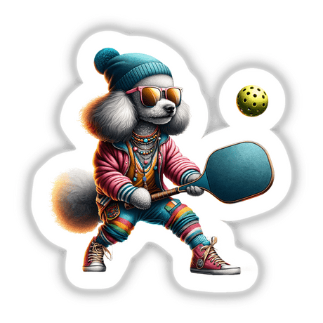 Hipster Poodle Dog Playing Pickleball