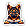 German Shepherd Dog With Reading Glasses Open Book