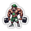 Irish Pitbull Muscular Hip Hop Workout Dog cartoon featuring a muscular dog lifting weights, available as stickers or digital artwork. Perfect for sport and bodybuilding enthusiasts.