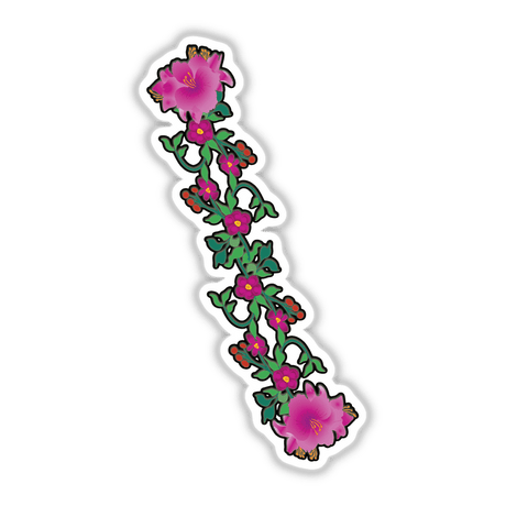 Pink_flowers design featuring intricate purple flowers with yellow centers, available as stickers or digital artwork. Perfect for adding a touch of floral elegance to any space.