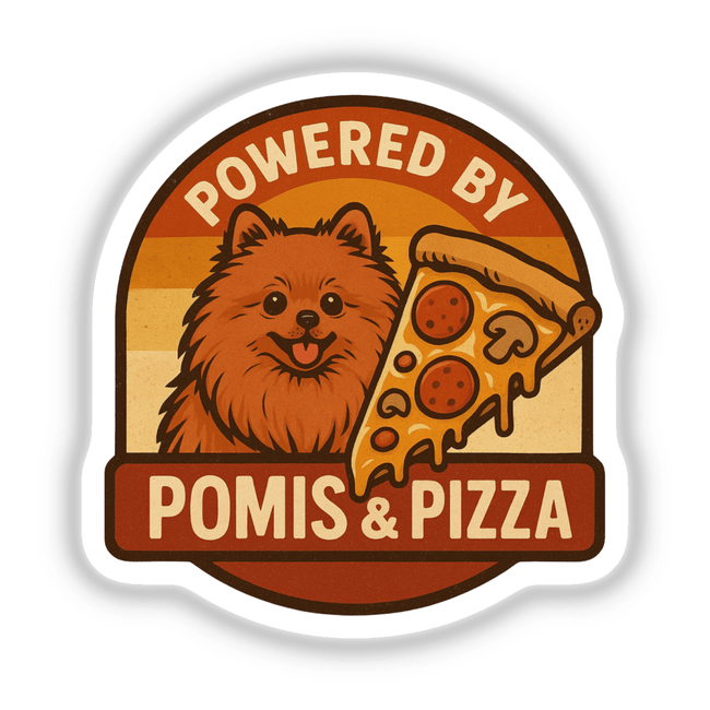 Pomeranian Pizza Lover Sticker or Clipart featuring an adorable Pomeranian with pizza, available as stickers or digital artwork, offering commercial rights. Perfect for enthusiasts of Pomis & Pizza Design.