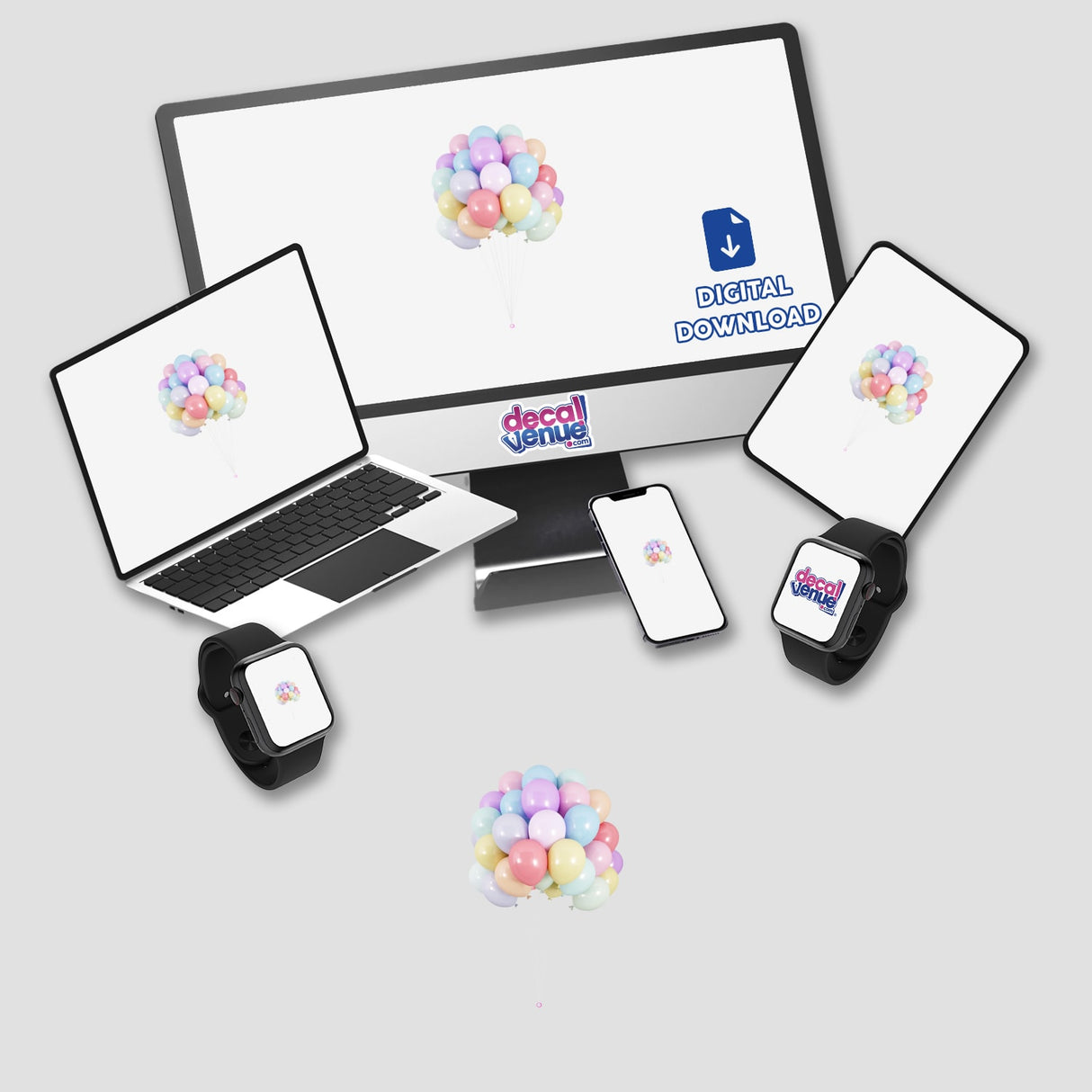 Pastel-colored Helium Balloons with White Strings - Available as stickers or digital downloads from Decal Venue