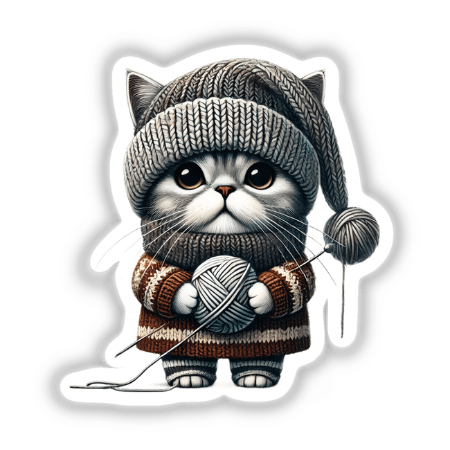 Scottish Straight Cat Gnome Holding Ball of Yarn