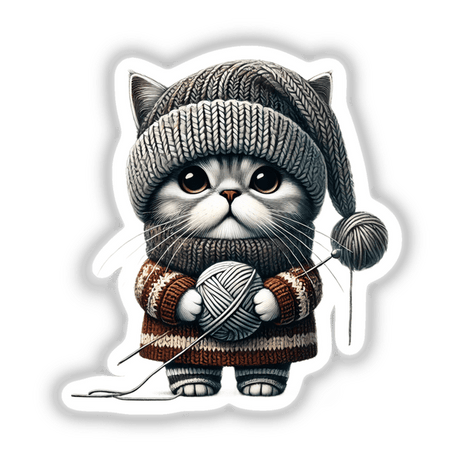 Scottish Straight Cat Gnome Holding Ball of Yarn