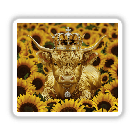 Golden Highland Cow Crown Sunflowers
