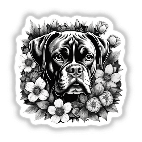 Boxer Dog Portrait Floral Accents PA52