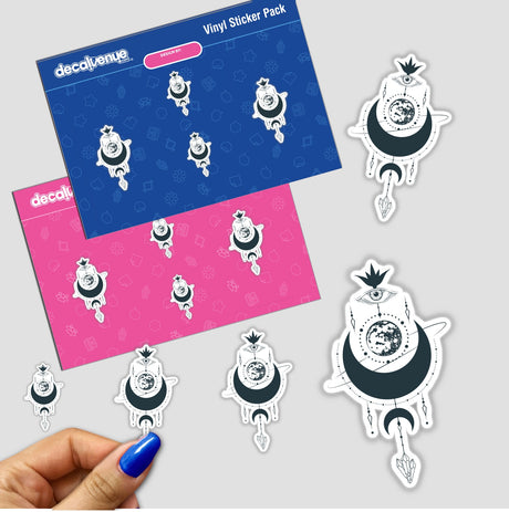 Moon-themed sticker or digital artwork featuring intricate lunar designs, available from Decal Venue, known for unique vinyl stickers and digital art.