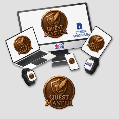 Quest Master – RPG-Style Skill Badge (Bronze Heroic Shield) displayed as a detailed sticker or digital artwork, featuring intricate design elements emblematic of role-playing game achievements.