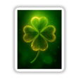 Glowing Four-Leaf Clover – Radiant Green Shamrock with Golden Highlights, digitally rendered with a luminous effect, available as stickers or digital artwork. Ideal for unique decor from Decal Venue.