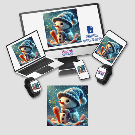 a computer, cell phone, and tablet all have a picture of a snowman