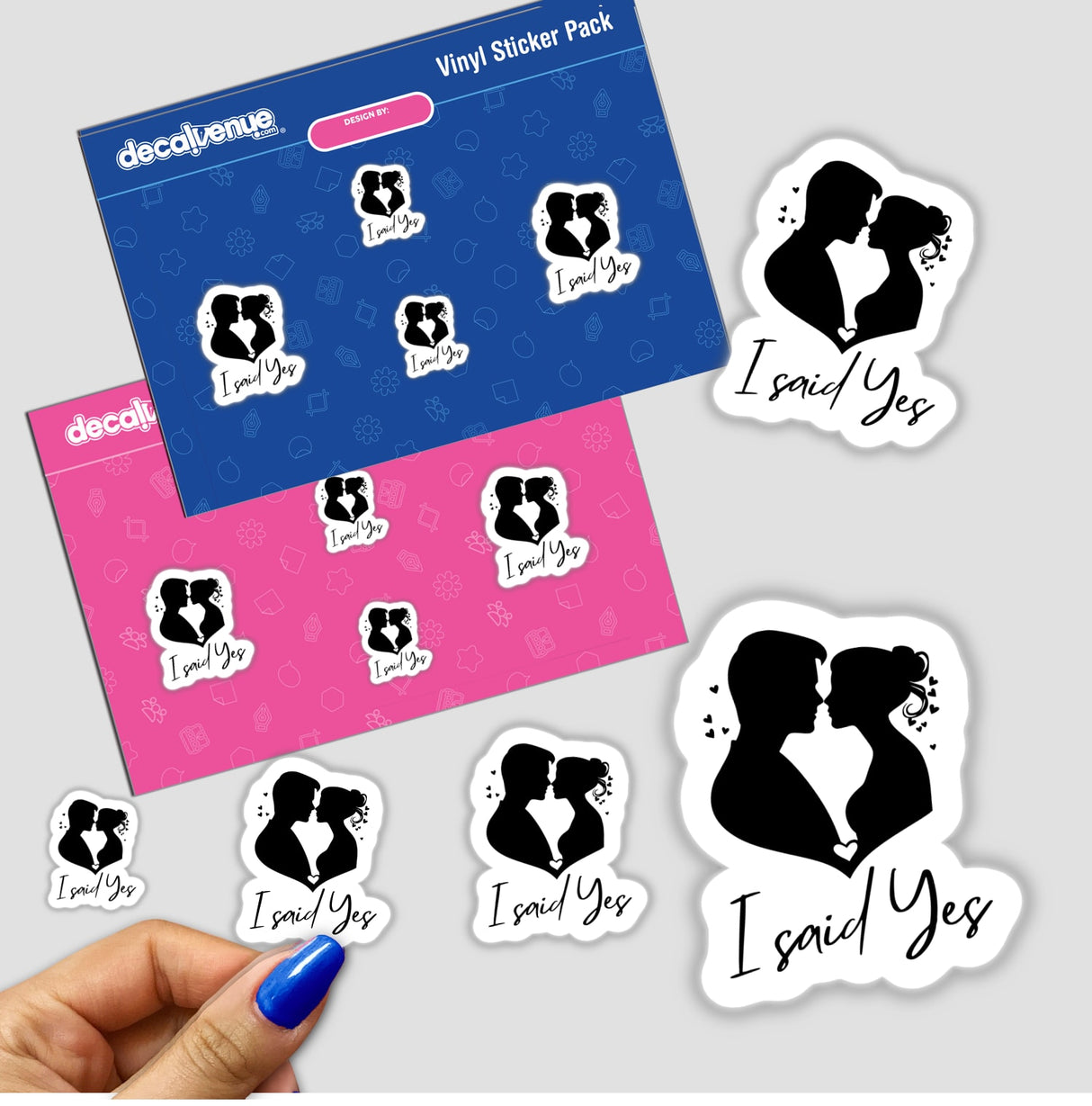 I Said Yes couple Profile sticker pack featuring illustrations of a man and woman in various poses, perfect for unique decor or digital art from Decal Venue.